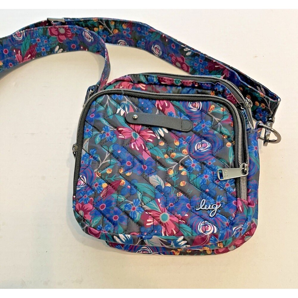 Lug Skeeter Floral Multicolor Quilted Crossbody Bag Zip Detachable Strap Pockets